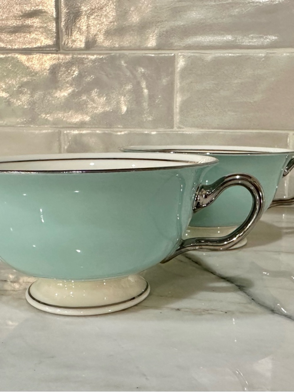 Tiffany Blue! Two Castleton “Turquoise” Porcelain MCM China Espresso/ Teacups